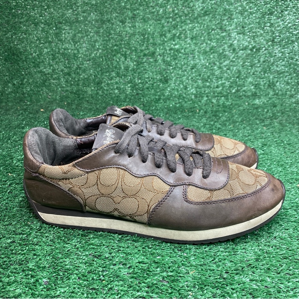 COACH Women’s Sneakers Farah Nappa Signature C Leather Brown Lace Up Size‎ 9.5